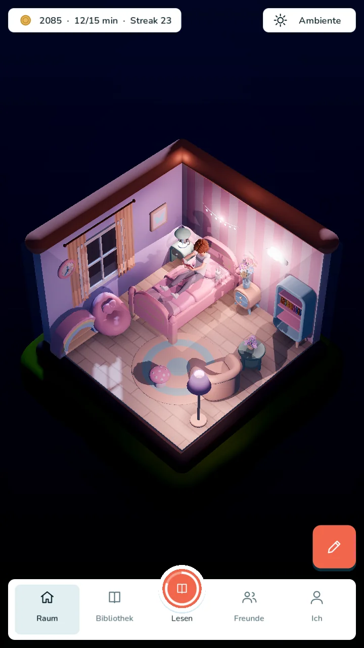 Ein Zimmer im Stil Cute bei Nacht mit Lichterkette
